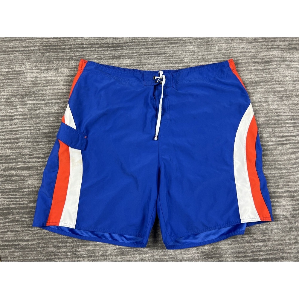 Knights Apparel Swim Trunks Mens 2XL Blue Orange Colorblock Board Shorts Lined